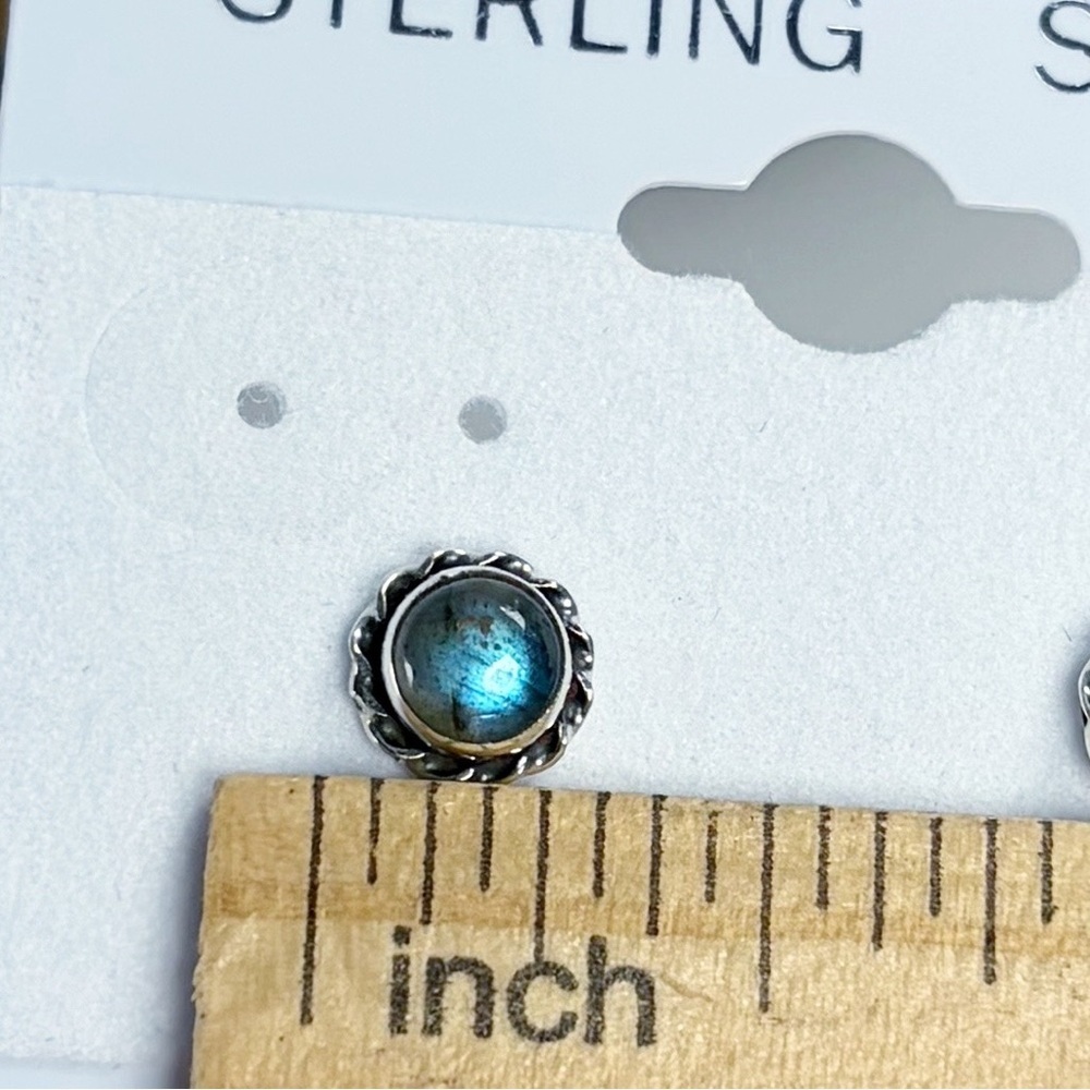 Blue Flash Labradorite Stud Post Earrings Southwest New Pure Sterling Silver 925 - Picture 8 of 8